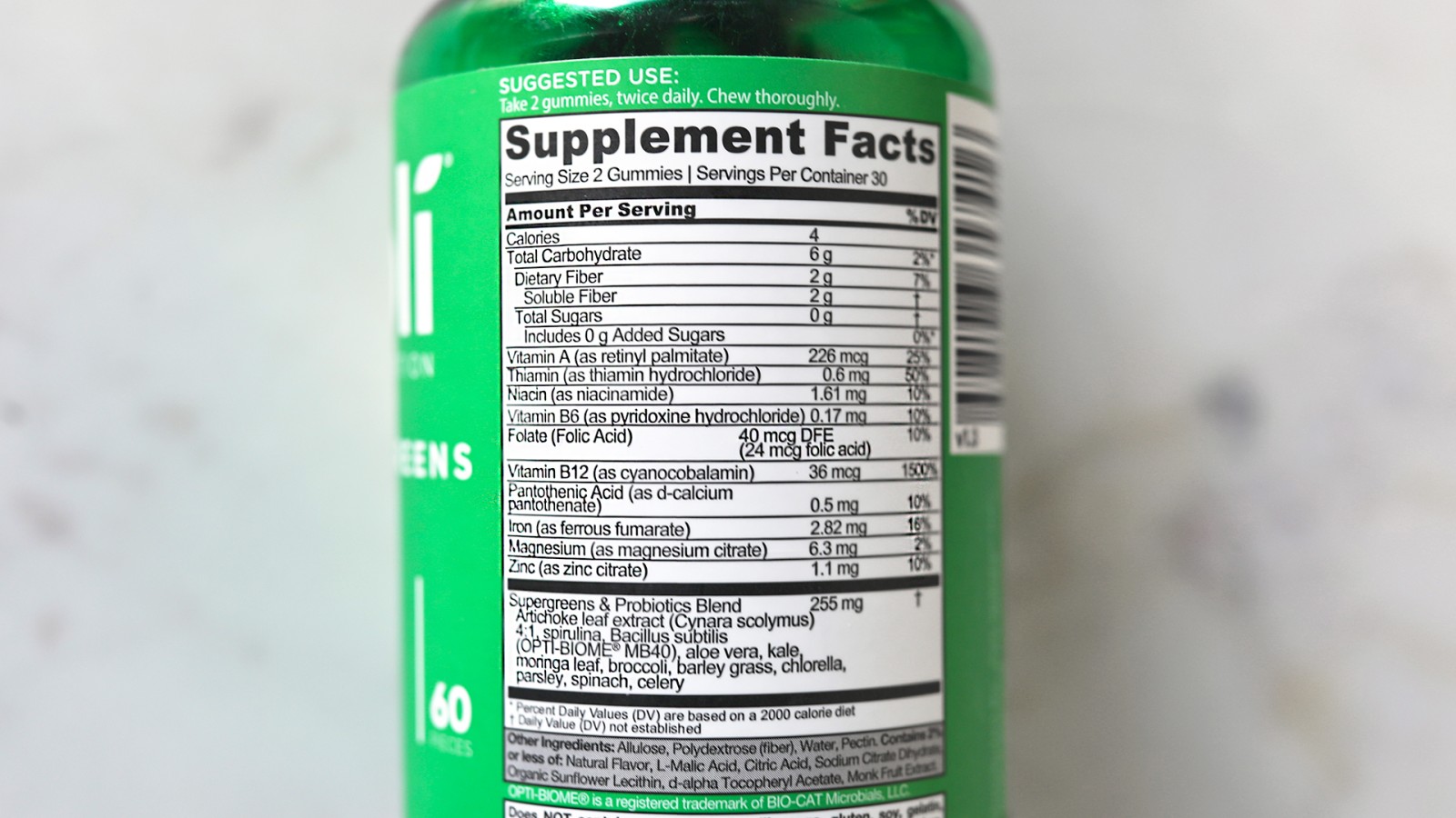 Goli Supergreens Ingredient Label. Photo by WellnessVerge