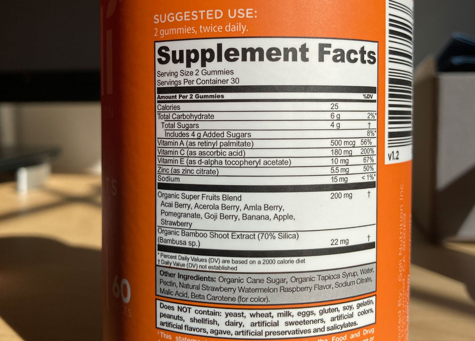 Goli Superfruits Gummies Supplement Facts