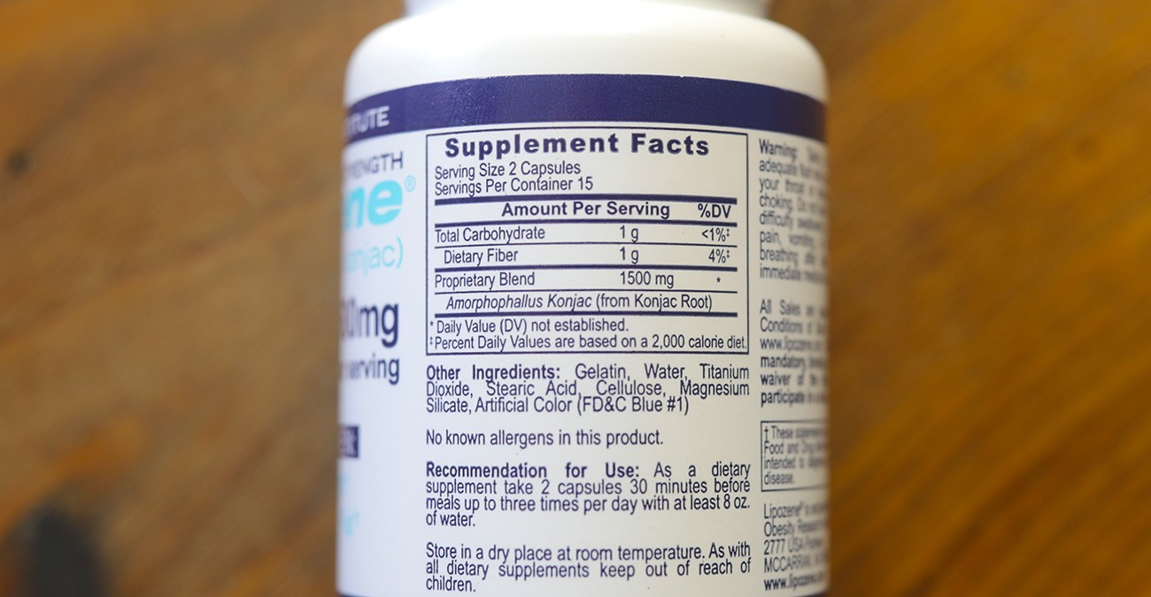 Lipozene Ingredient Label. Photo by WellnessVerge
