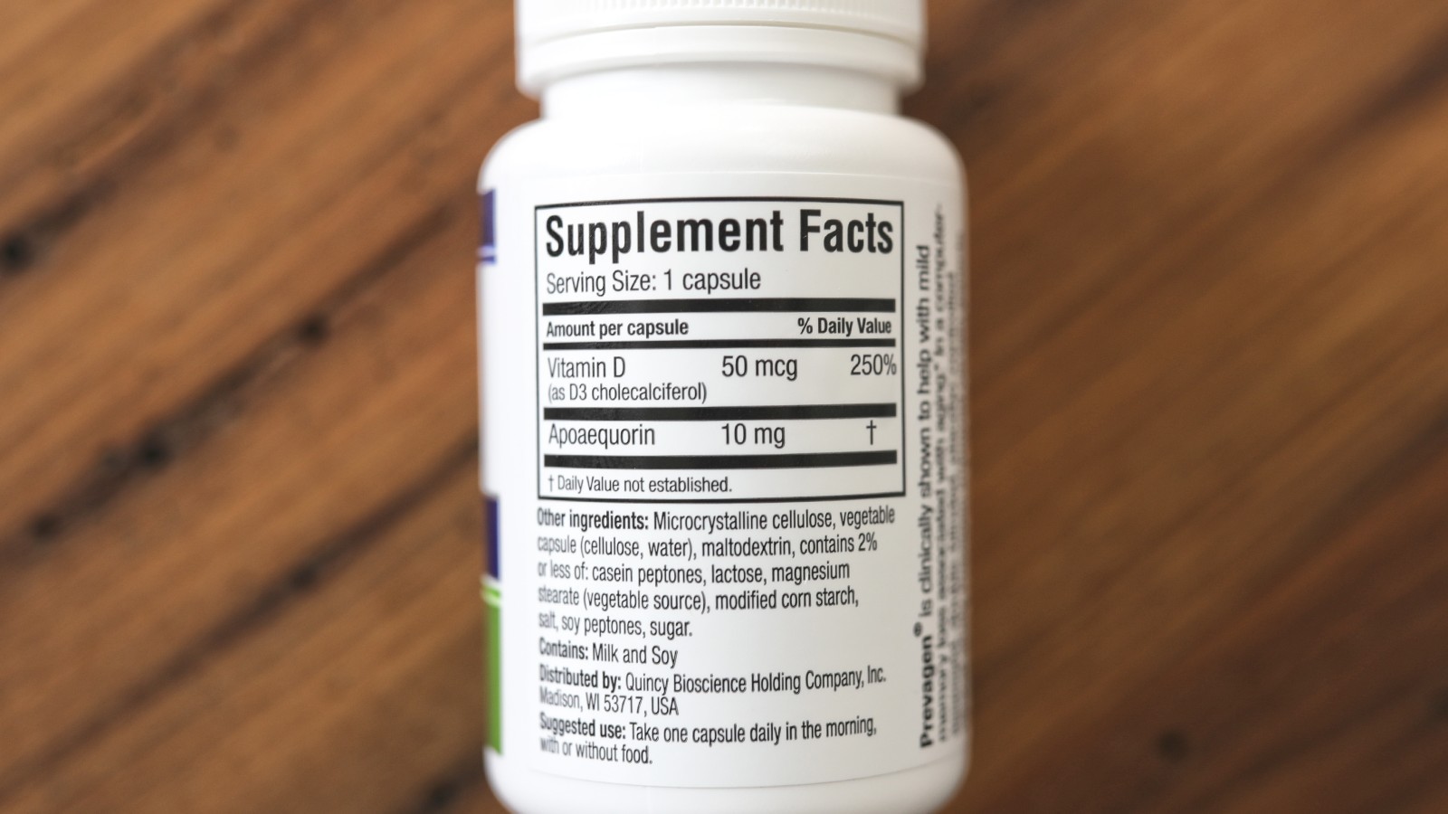 Prevagen ingredient label. Photo by WellnessVerge